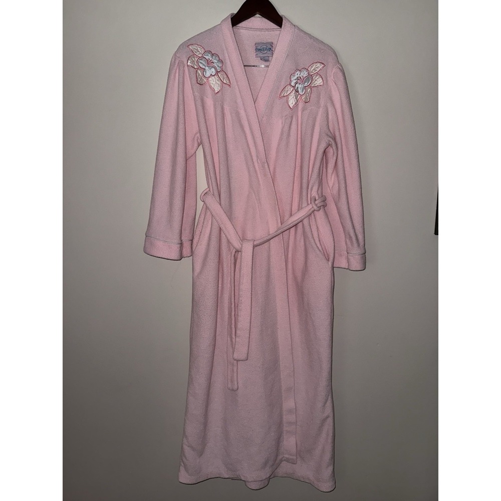 Comfy Club VTG 70s Sz L Pink and Blue Fluffy Belted Loungewear‎ Robe Terrycloth